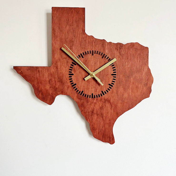 Wooden modern clock - Texas - state - red wood color - 350 mm - 13.8 inches - handmade clock - Silent clock mechanism