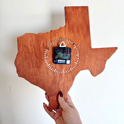 Wooden modern clock - Texas - state - red wood color - 350 mm - 13.8 inches - handmade clock - Silent clock mechanism