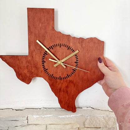 Wooden modern clock - Texas - state - red wood color - 350 mm - 13.8 inches - handmade clock - Silent clock mechanism