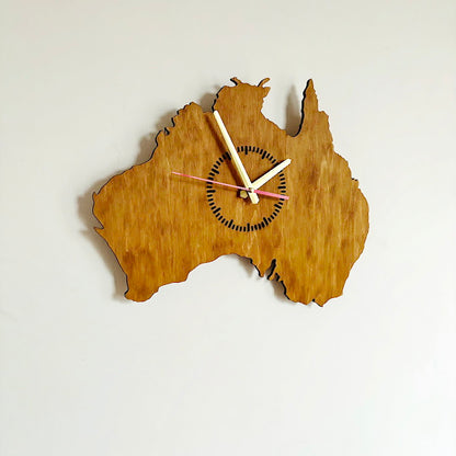 Australia Map Wall Clock, Birch Plywood Wall Art, Wooden Clock with Oak Stain, Minimalist Home Decor, Large Wall Clock
