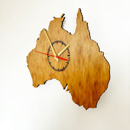 Australia Map Wall Clock, Birch Plywood Wall Art, Wooden Clock with Oak Stain, Minimalist Home Decor, Large Wall Clock