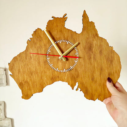 Australia Map Wall Clock, Birch Plywood Wall Art, Wooden Clock with Oak Stain, Minimalist Home Decor, Large Wall Clock