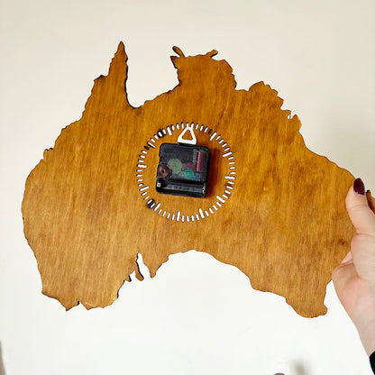Australia Map Wall Clock, Birch Plywood Wall Art, Wooden Clock with Oak Stain, Minimalist Home Decor, Large Wall Clock