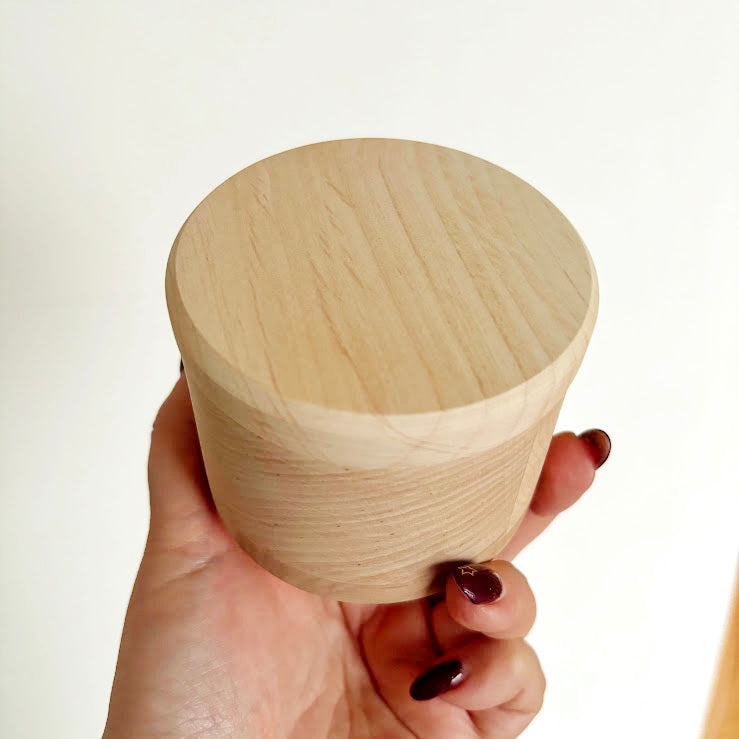 Alder Wood Round Box with Lid 85x65 mm, Natural Unfinished Storage Box, Handcrafted Wooden Keepsake Container