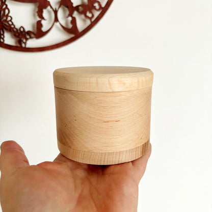 Alder Wood Round Box with Lid 85x65 mm, Natural Unfinished Storage Box, Handcrafted Wooden Keepsake Container