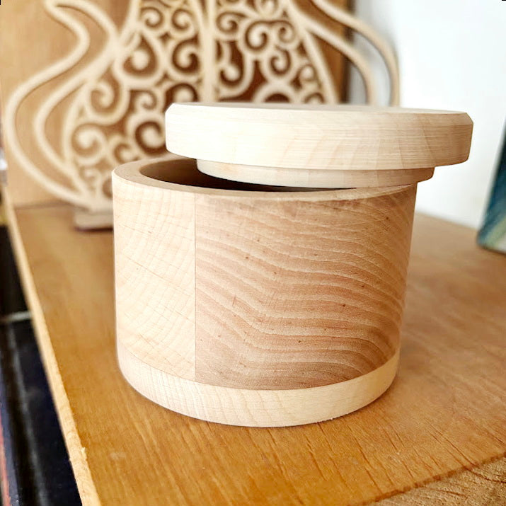 Alder Wood Round Box with Lid 85x65 mm, Natural Unfinished Storage Box, Handcrafted Wooden Keepsake Container