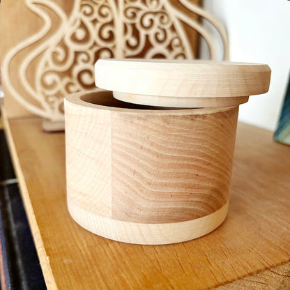 Alder Wood Round Box with Lid 85x65 mm, Natural Unfinished Storage Box, Handcrafted Wooden Keepsake Container