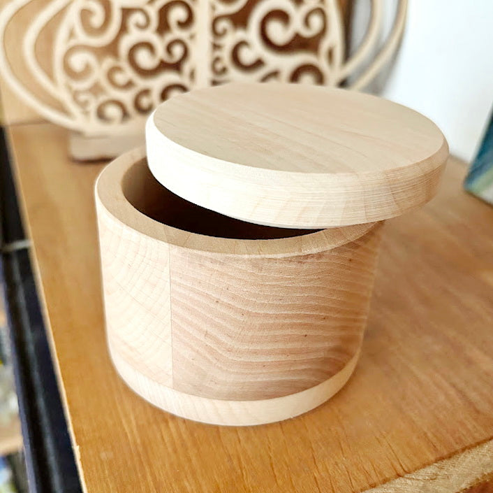 Alder Wood Round Box with Lid 85x65 mm, Natural Unfinished Storage Box, Handcrafted Wooden Keepsake Container