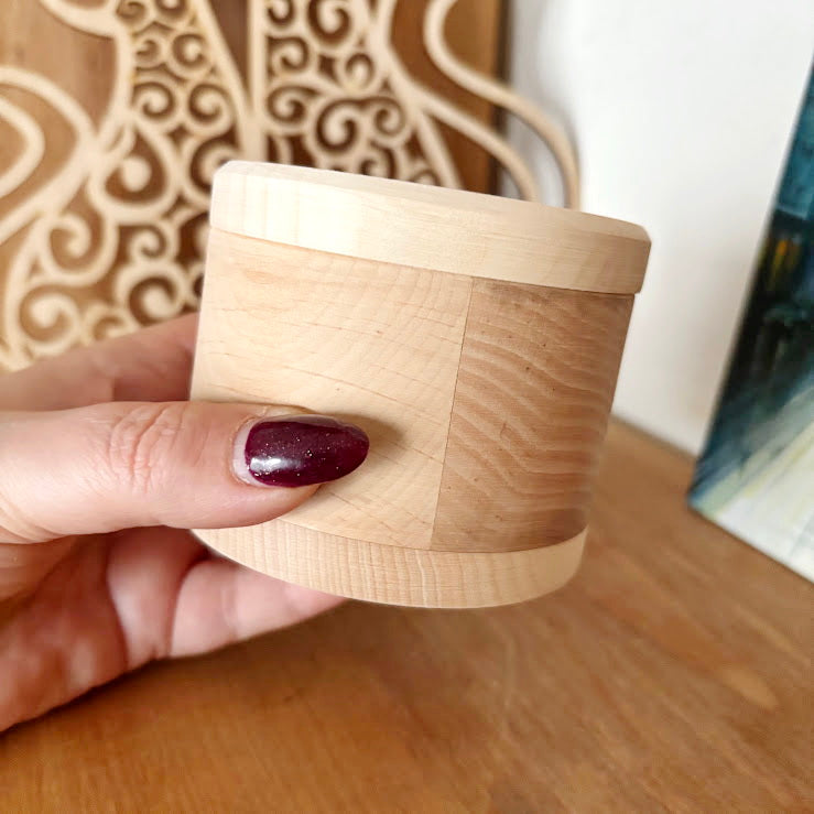 Alder Wood Round Box with Lid 85x65 mm, Natural Unfinished Storage Box, Handcrafted Wooden Keepsake Container