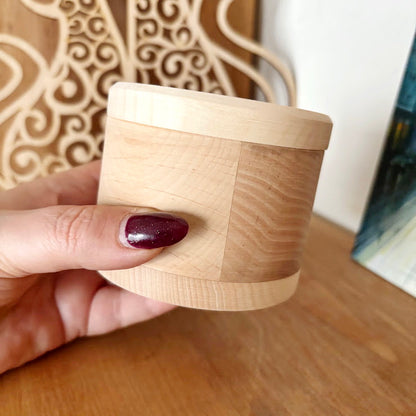 Alder Wood Round Box with Lid 85x65 mm, Natural Unfinished Storage Box, Handcrafted Wooden Keepsake Container
