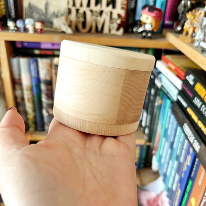 Alder Wood Round Box with Lid 85x65 mm, Natural Unfinished Storage Box, Handcrafted Wooden Keepsake Container