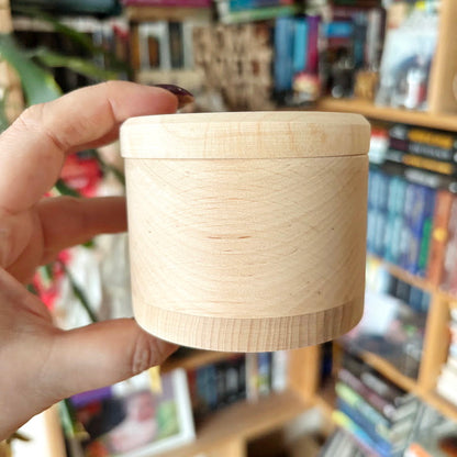 Alder Wood Round Box with Lid 85x65 mm, Natural Unfinished Storage Box, Handcrafted Wooden Keepsake Container