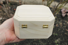Load image into Gallery viewer, Square wooden box - with chamfer - unfinished wooden box - 130 mm - 5.1 inch - with lid on hinges - poplar wood
