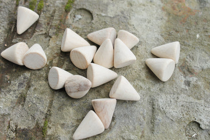 Wooden cones 22 mm x 16 mm 25 pcs -natural eco friendly - made of beech wood