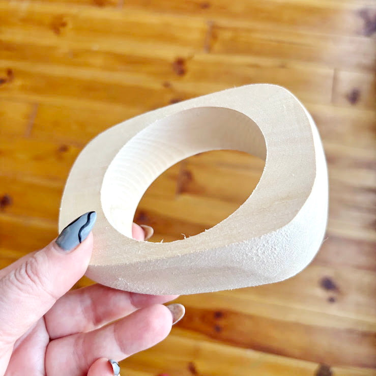 Chunky Rounded Wood Bracelet Blank, Organic Brick Shape Linden Bangle for DIY, Large Statement Jewelry Supply. Opening - 68mm/75mm