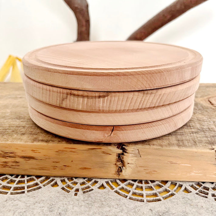 8 inch Beech Wood Round Plate, Raw Wooden Tray for DIY Crafts, Unfinished Wood Serving Board 0.6", Eco Friendly Kitchen Decor, Blank Platter