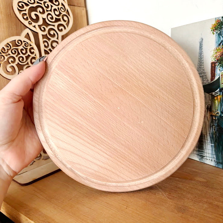 8 inch Beech Wood Round Plate, Raw Wooden Tray for DIY Crafts, Unfinished Wood Serving Board 0.6", Eco Friendly Kitchen Decor, Blank Platter