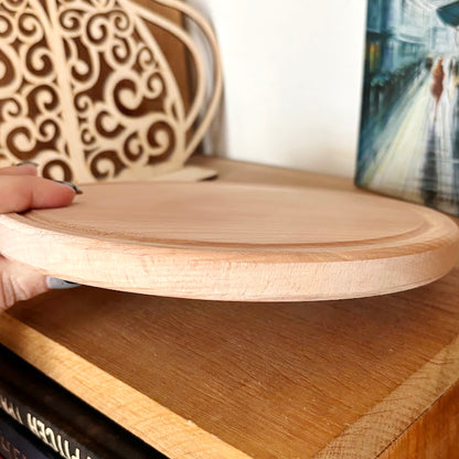 8 inch Beech Wood Round Plate, Raw Wooden Tray for DIY Crafts, Unfinished Wood Serving Board 0.6", Eco Friendly Kitchen Decor, Blank Platter