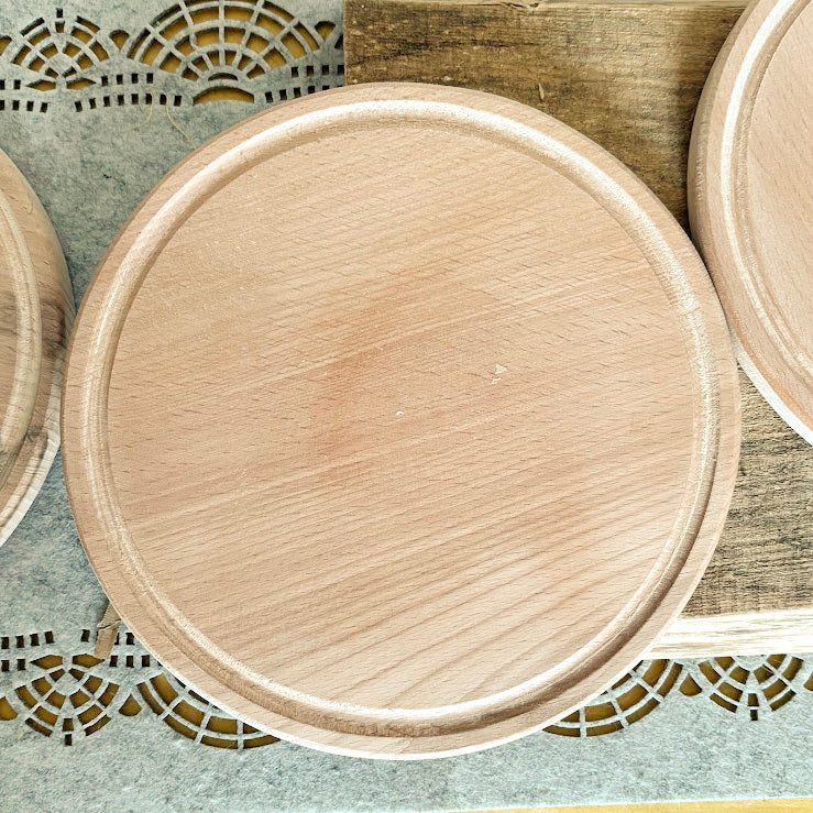 8 inch Beech Wood Round Plate, Raw Wooden Tray for DIY Crafts, Unfinished Wood Serving Board 0.6", Eco Friendly Kitchen Decor, Blank Platter