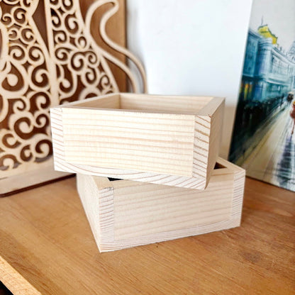 Unfinished Wooden Box 4x4 Inch, Blank Square Wood Box for Crafts, Small Spruce Wood Storage Box, DIY Craft Supply