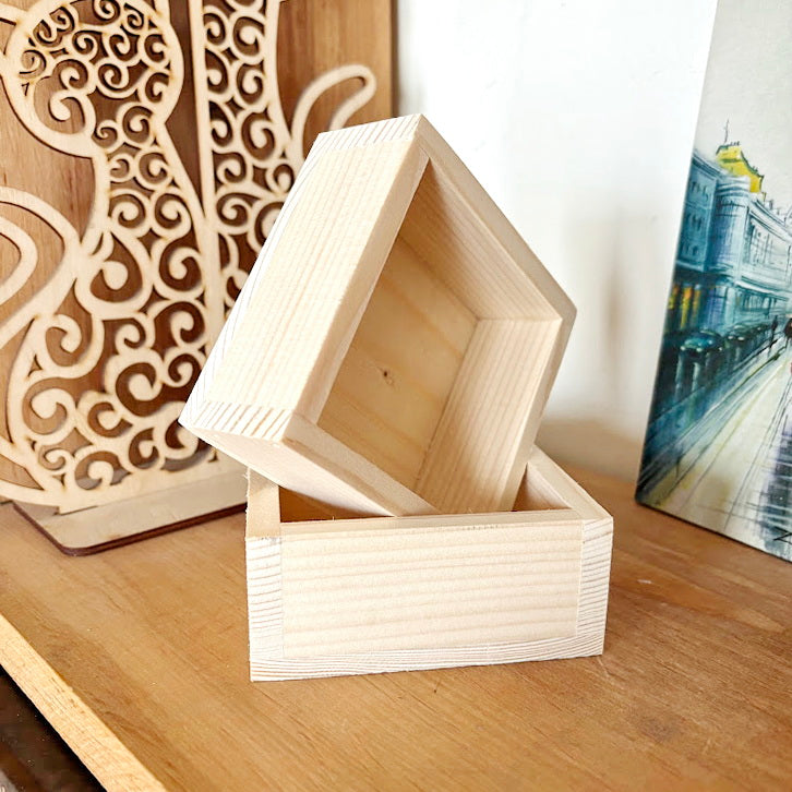 Unfinished Wooden Box 4x4 Inch, Blank Square Wood Box for Crafts, Small Spruce Wood Storage Box, DIY Craft Supply