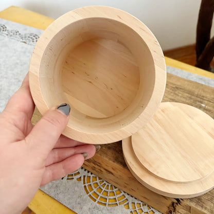 Round Alder Wood Box with Lid 120mm (4.72") – Unfinished Wooden Storage Container for Crafts, Sewing, Jewelry or DIY Projects