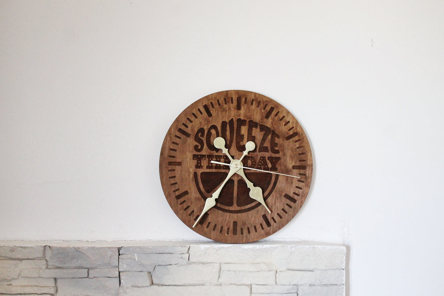 Wooden clock "Squeeze the day" - chestnut color - 310 mm - 12.2 inches - handmade clock - Silent clock mechanism