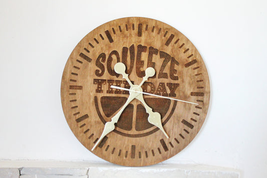 Wooden clock "Squeeze the day" - chestnut color - 310 mm - 12.2 inches - handmade clock - Silent clock mechanism