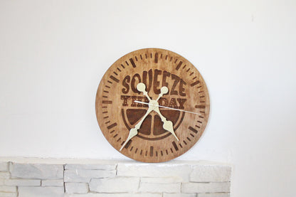 Wooden clock "Squeeze the day" - chestnut color - 310 mm - 12.2 inches - handmade clock - Silent clock mechanism