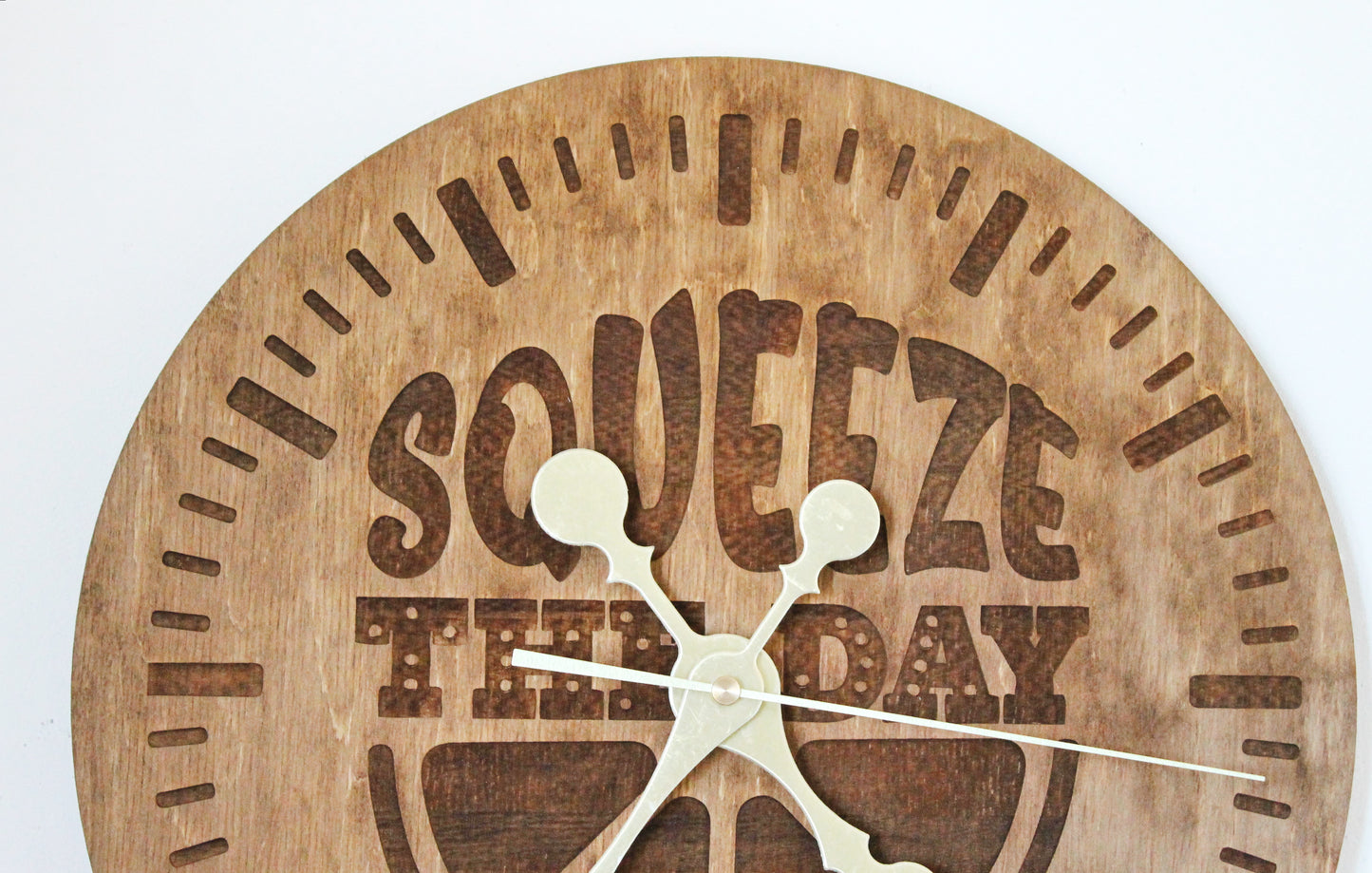 Wooden clock "Squeeze the day" - chestnut color - 310 mm - 12.2 inches - handmade clock - Silent clock mechanism