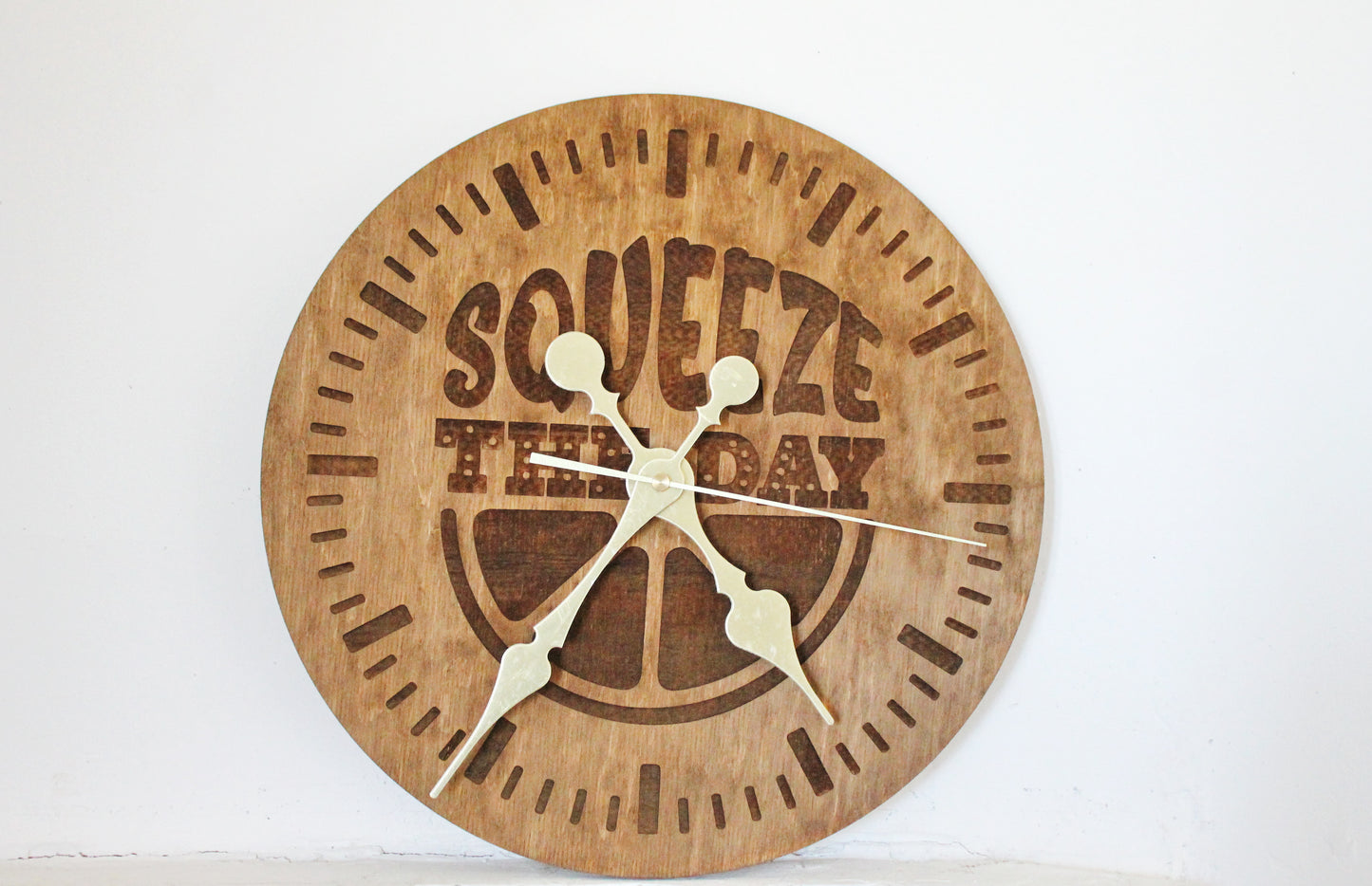 Wooden clock "Squeeze the day" - chestnut color - 310 mm - 12.2 inches - handmade clock - Silent clock mechanism