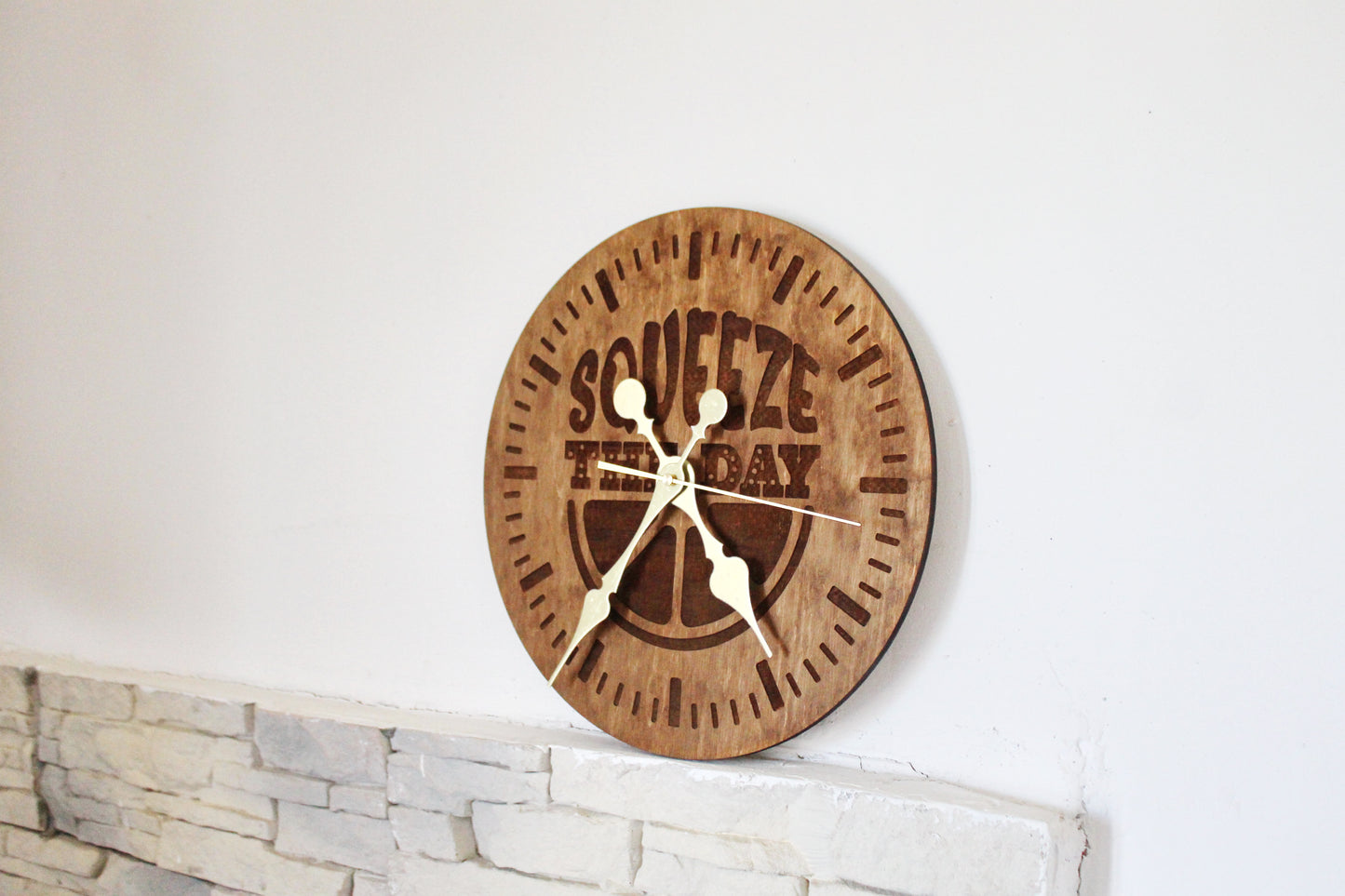 Wooden clock "Squeeze the day" - chestnut color - 310 mm - 12.2 inches - handmade clock - Silent clock mechanism