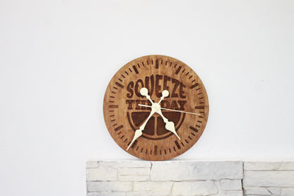 Wooden clock "Squeeze the day" - chestnut color - 310 mm - 12.2 inches - handmade clock - Silent clock mechanism