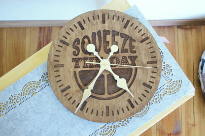 Wooden clock "Squeeze the day" - chestnut color - 310 mm - 12.2 inches - handmade clock - Silent clock mechanism