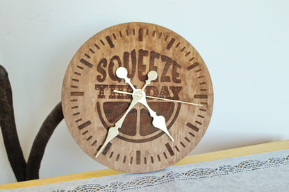 Wooden clock "Squeeze the day" - chestnut color - 310 mm - 12.2 inches - handmade clock - Silent clock mechanism