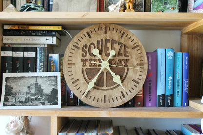 Wooden clock "Squeeze the day" - chestnut color - 310 mm - 12.2 inches - handmade clock - Silent clock mechanism