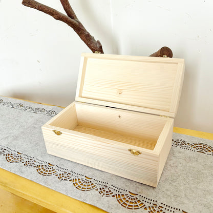 Wooden Storage Box with Lid Large Keepsake Chest Pine Wood Craft Box Blank for Painting Gift Box with Latch 11.8 inch