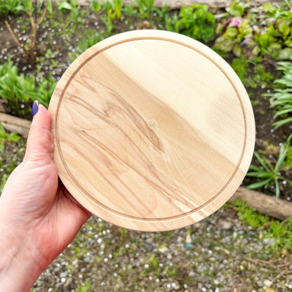Round Wooden Cheese Board 7.9 inches, Alder Wood Serving Plate, Rustic Kitchen Tray, Unfinished Natural Wood Charcuterie Board Gift