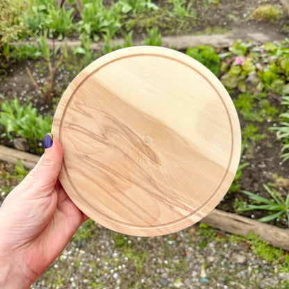 Round Wooden Cheese Board 7.9 inches, Alder Wood Serving Plate, Rustic Kitchen Tray, Unfinished Natural Wood Charcuterie Board Gift