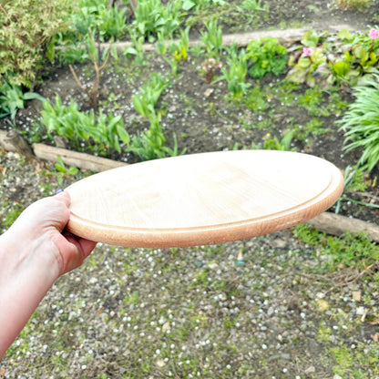 Large Wooden Pizza Board 37 cm/14.5 inch Round Serving Tray Beech Wood Platter with Rim Kitchen Serving Plate Cheese Board