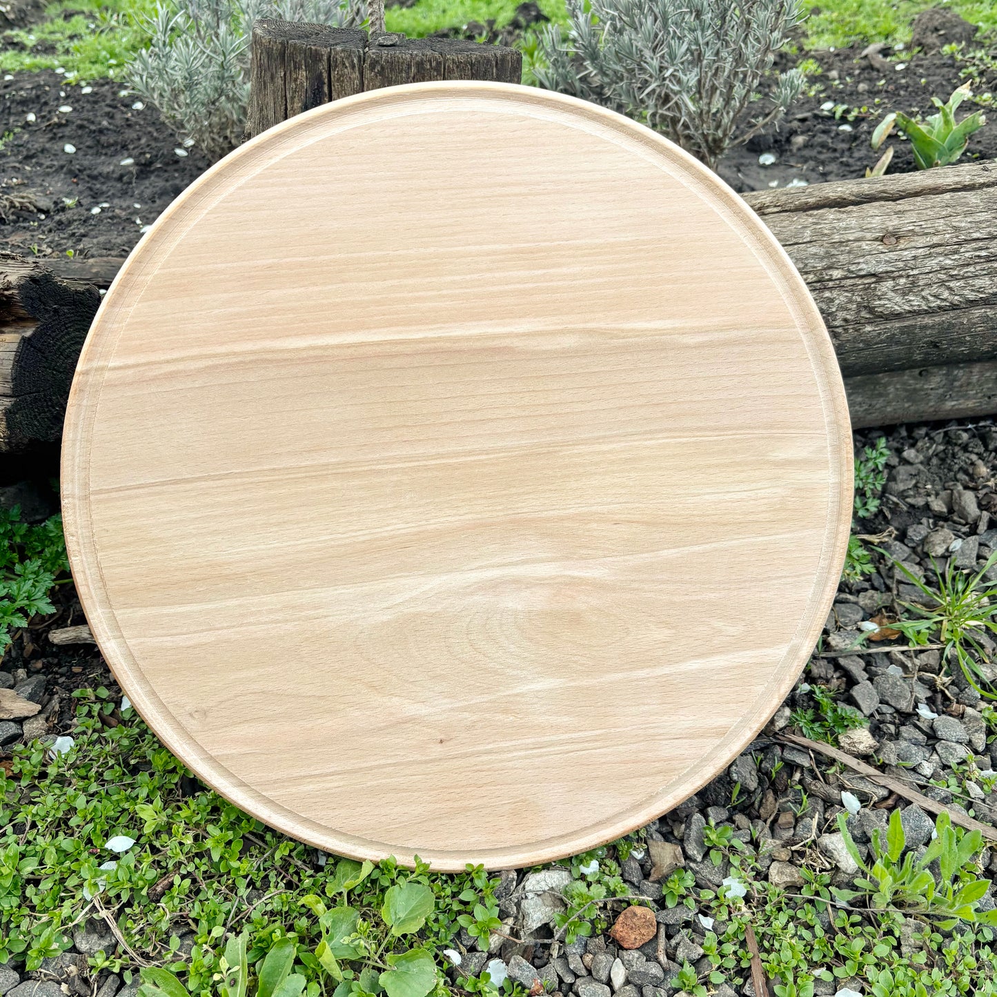 Large Wooden Pizza Board 37 cm/14.5 inch Round Serving Tray Beech Wood Platter with Rim Kitchen Serving Plate Cheese Board