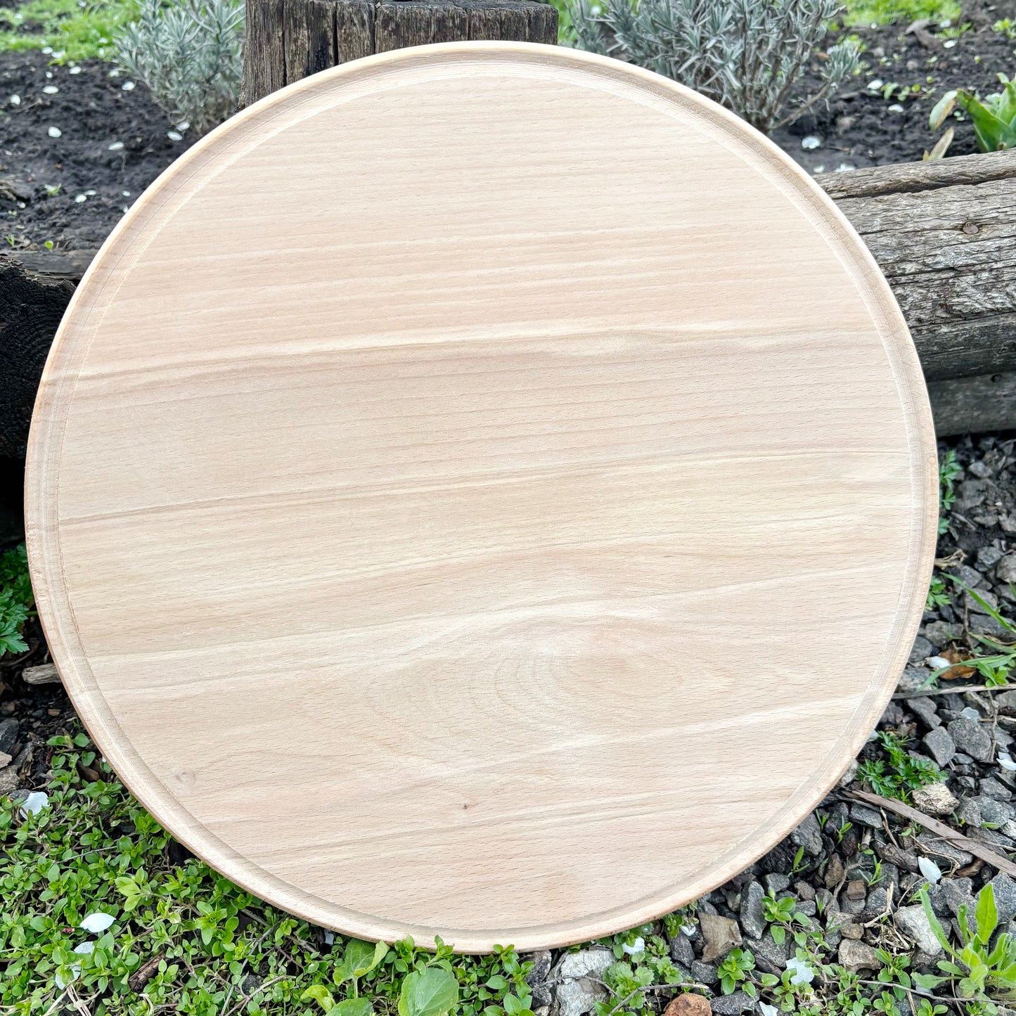 Large Wooden Pizza Board 37 cm/14.5 inch Round Serving Tray Beech Wood Platter with Rim Kitchen Serving Plate Cheese Board