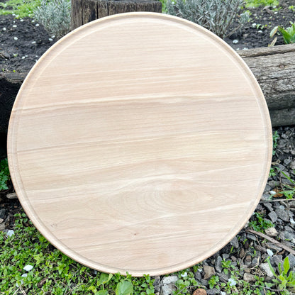 Large Wooden Pizza Board 37 cm/14.5 inch Round Serving Tray Beech Wood Platter with Rim Kitchen Serving Plate Cheese Board