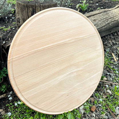 Large Wooden Pizza Board 37 cm/14.5 inch Round Serving Tray Beech Wood Platter with Rim Kitchen Serving Plate Cheese Board