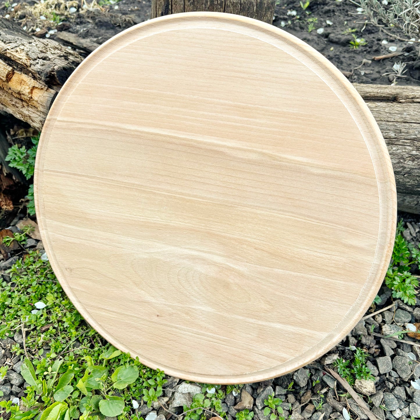 Large Wooden Pizza Board 37 cm/14.5 inch Round Serving Tray Beech Wood Platter with Rim Kitchen Serving Plate Cheese Board