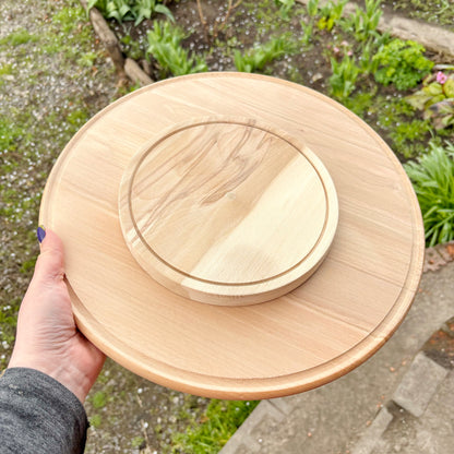 Large Wooden Pizza Board 37 cm/14.5 inch Round Serving Tray Beech Wood Platter with Rim Kitchen Serving Plate Cheese Board