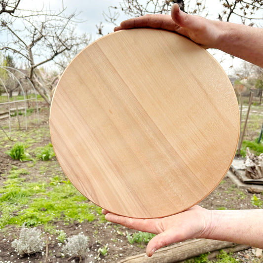 Large Wooden Pizza Board 37 cm/14.5 inch Round Serving Tray Beech Wood Platter with Rim Kitchen Serving Plate Cheese Board