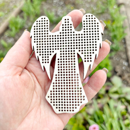 Wooden Angel Cross Stitch Blank 100 mm/3.9 inches, Birch Plywood Embroidery Base, DIY Needlework Kit, Perforated Angel Shape Craft Supply