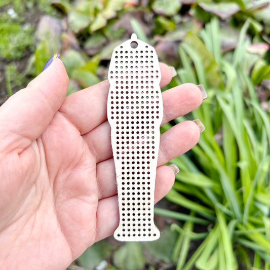 Egyptian Sarcophagus Cross Stitch Blank 110 mm/4.3 inches, Wooden Embroidery Base, Birch Plywood DIY Halloween Ornament Supply