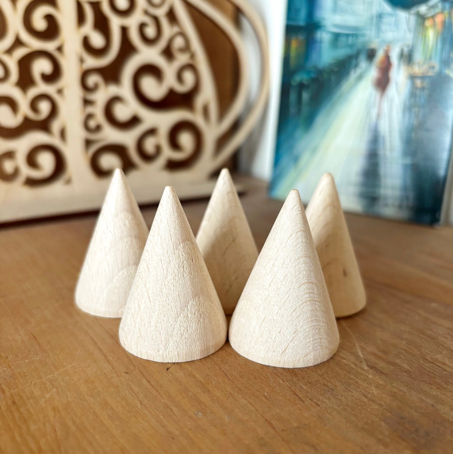Unfinished Wooden Cones 40mm, Beech Wood Craft Shapes Set, Peg Doll Parts, Waldorf Toy Supply, DIY Wood Cones Bulk